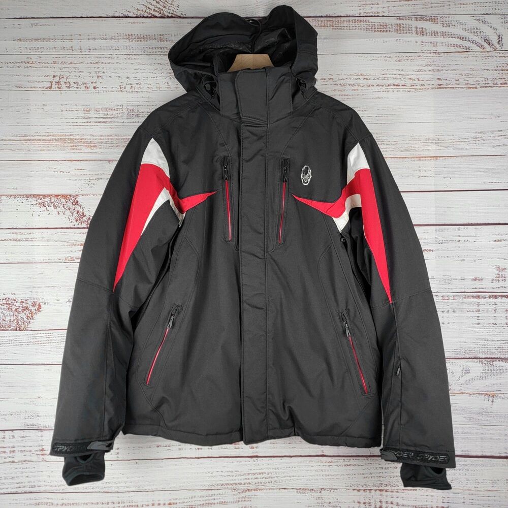 Spyder Men's Size M Spylon XTL 20K mm Black / Red Winter Ski Snow Jacket Hooded